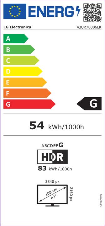 Energy Label LG 43UR78006LK.API (43", UR78, LED, 4K, 2023)