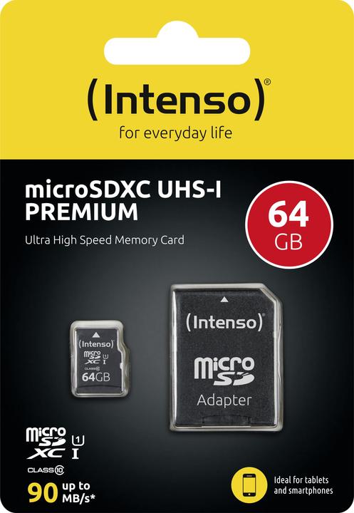 Image du produit Intenso UHS-I Premium (64 Go, microSDXC, U1, UHS-I)