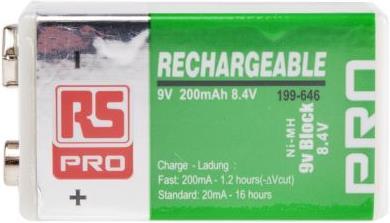 Immagine prodotto Rs Pro Batteria NiMH dimensione PP3 200mAh (1 pz., 9V Block, 200 mAh)