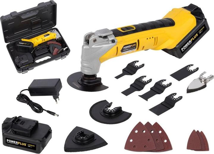 Powerplus Outil multifonction oscillant 18V - 2 batteries 18V 1.3Ah et chargeur inclus - 35 Acc.
