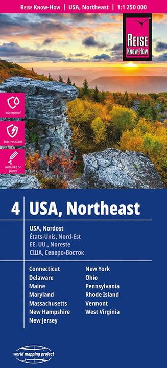 Produktbild Landkarte USA 04, Nordost (1:1.250.000) : Maine, Maryland, New York, Ohio, West Vi...