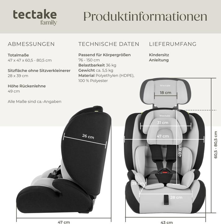 Image du produit tectake Siège auto SOPHIE avec protection contre les chocs latéraux (Siège pour enfant, Norme ECE R129/i-Size)