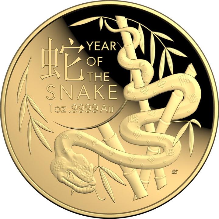 Royal Australian Mint Gold Lunar Schlange 1 oz PP gewölbte Prägung - RAM 2025 (999.90, 2025)