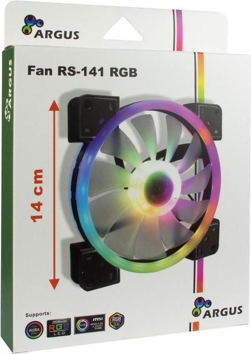 Actual product image Intertech Inter-Tech Fan 140*140*25 ARGUS RS-141 RGB,26 RGB LEDs retail (140 mm, 1 x)