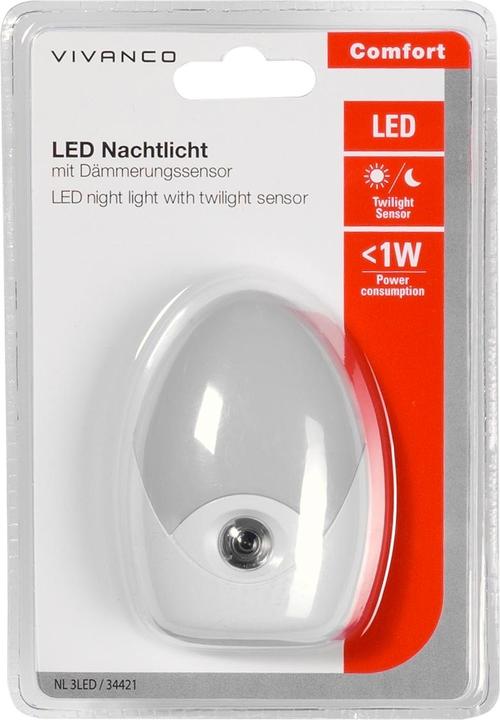 Produktbild Vivanco Nachtlicht NL 3LED mit Dämmerungssensor, Schukobuchse, kaltweiss