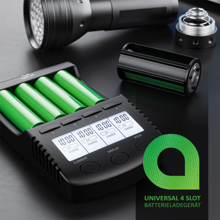 Produktbild Aplic Batterie Ladegerät 1000 mA, für Akku, mit USB-Ladeport für Li-ion / 18650 / Ni-MH / Ni-CD Akkus (18650, AA, AAA, Ladegerät ohne Akku)