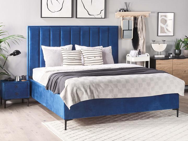 Produktbild Beliani Polsterbett Samtstoff blau mit Bettkasten hochklappbar 160 x 200 cm SEZANNE (160 x 200 cm)