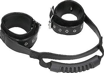 Ouch! Bonded Leather Hand Cuffs With Handle