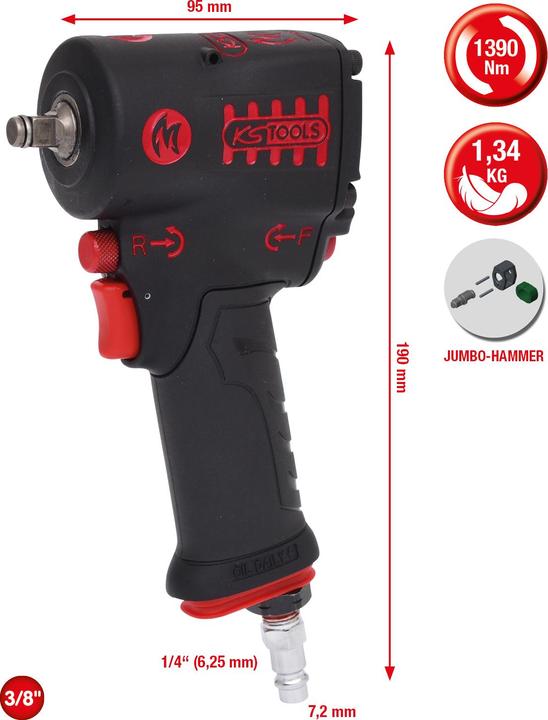 Produktbild KS Tools miniMONSTER Hochleistungs-Druckluft-Schlagschrauber, Soft-Grip-Griff, 3/8" (Druckluft)