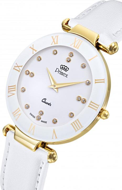 Image du produit Primex Montre Dame Swiss Made Bracelet Cuir Blanc Cadra Blanc Etanche 30 M Grande (Montre analogique, 40 mm)