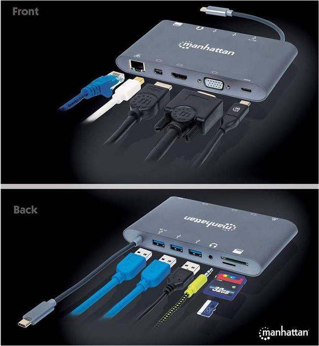 Actual product image Manhattan SuperSpeed USB-C to 7-in-1 Docking Station (Docking port (proprietary), 1 Ports)
