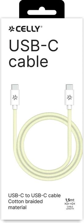 Actual product image Celly USBCUSBCCOTT - USB-C to USB-C Cotton Braided Cable (POWER DELIVERY) (1.50 m, USB 2.0, 60 W)
