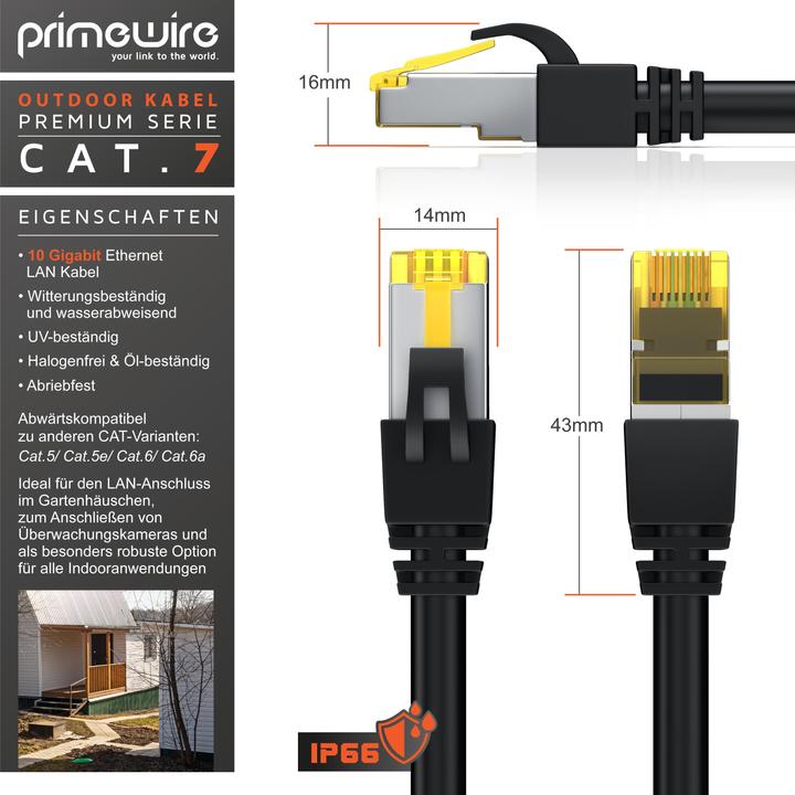 Produktbild Primewire Netzwerkkabel CAT.7, RJ-45, Ethernet, Outdoor Patchkabel CAT 7 IP66 10 Gbit/s S/FTP PiMF LAN Kabel (S/FTP, CAT7, 15 m)