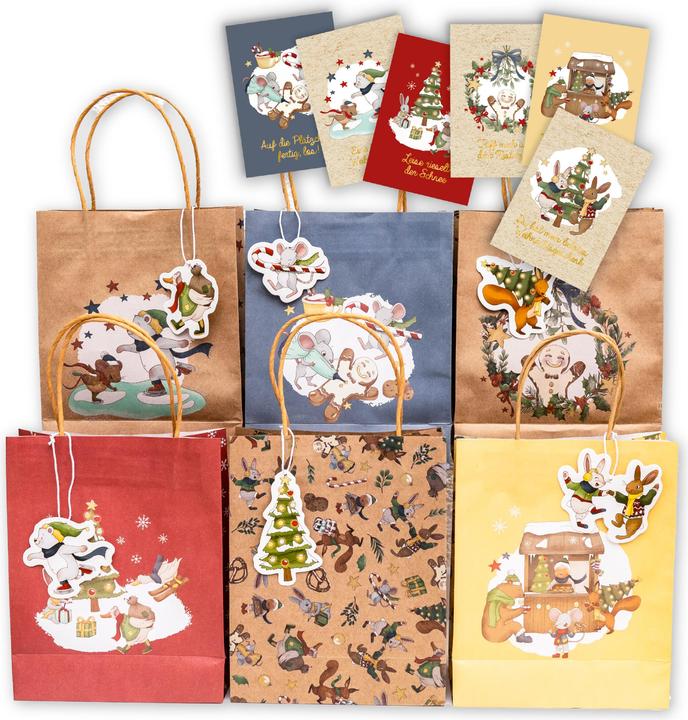 Image du produit Papierdrachen Set de cornets à anses dorés Animaux d'hiver (Pochette cadeau, 6 x)