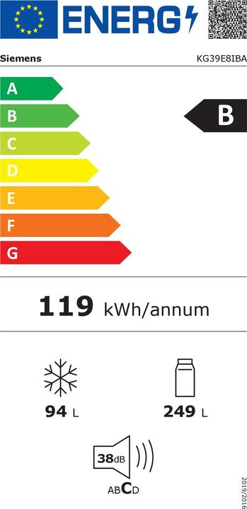 Etichetta energetica Siemens KG39E8IBA (343 l)