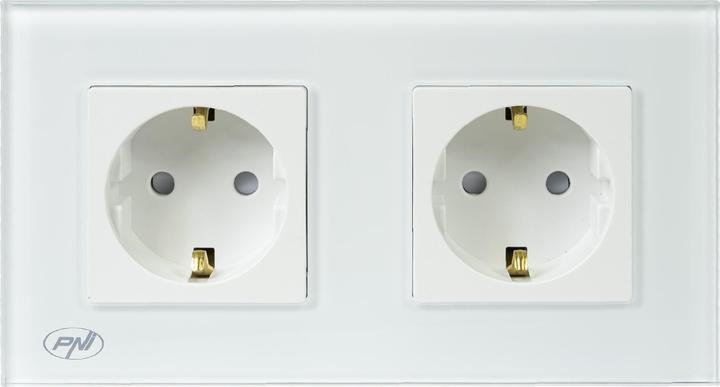 Produktbild PNI WP202W Einbau-Doppelsteckdose, mit Glasrahmen, 16A, 2X3000W, 230V, weiss