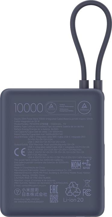 Actual product image Xiaomi 33W Power Bank 10000mAh (Integriertes Kabel) | Eisblau (10000 mAh, 36.50 W, 36.50 Wh)