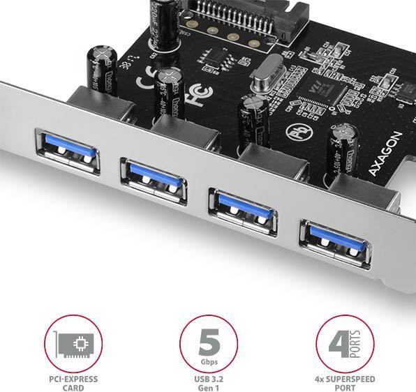 Image du produit Axagon PCEU-430VL Contrôleur PCIe 4x port USB 3.2 GEN 1, UASP, chipset VIA