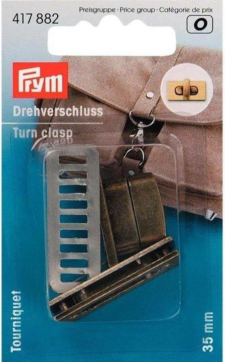 Produktbild Prym Drehverschluss für Taschen, altmessing gebürstet 35 x 17 mm, Karte 1 Stk.