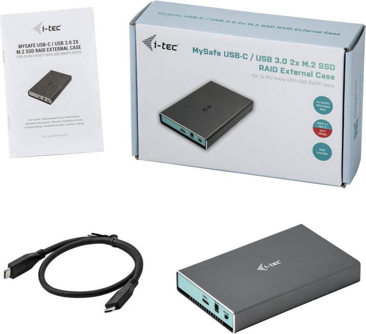 Actual product image i-tec USB-C 3.1/3.0 MySafe hard drive enclosure for 2x SATA M.2 hard drives RAID 0/1/JBOD USB-C 3.1 Gen... (2.5", M.2)