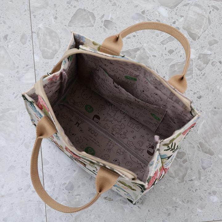 Actual product image Only-Bags.Store Vintage Floral Nylon Tote Bag with zip, foldable top handle handbag for commuting and travelling