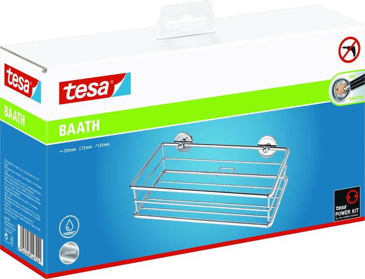 Produktbild tesa BAATH+ Duschkorb inkl. Klebelösung ohne Bohren (25 x 12.5 x 7.5 cm)