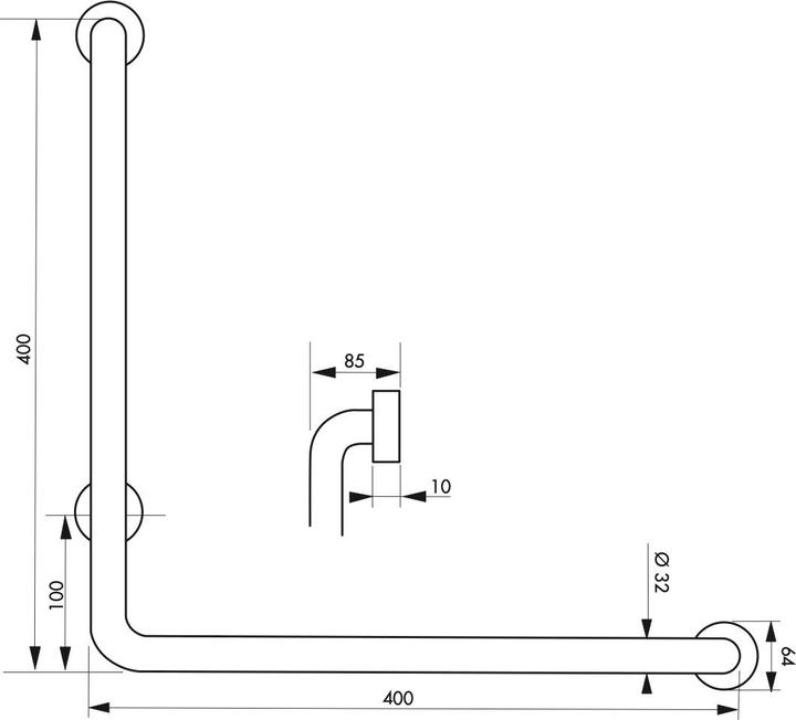 Thirard Barra di manutenzione ad angolo 90° l.400x400mm ø32mm finitura polie