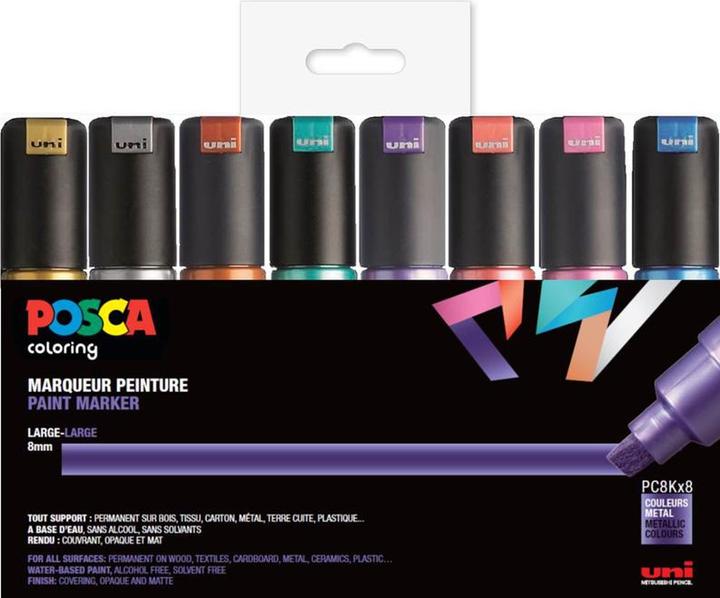 Produktbild Posca Pigmentmarker PC-8K, 8er Box, farbig sortiert (Mehrfarbig, 8 mm, 8 x)