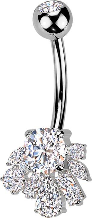 Star Piercing Banane silber mit Kugel Kristall silber und verschiedene Formen Kristalle silber (Messing, Titan G23)