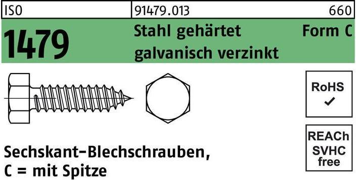 Actual product image Tapping screw ISO 1479 w.point/6-edge C 5.5 x 38 steel hardened electrogalvanised (250 Screws per piece)