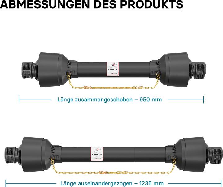 Produktbild Wiltec Zapfwelle T1 Gelenkwelle 950-1235mm 210Nm 540U/min PTO-Shaft 18kW 1 3/8" 6 Zähne (Traktorzubehör)