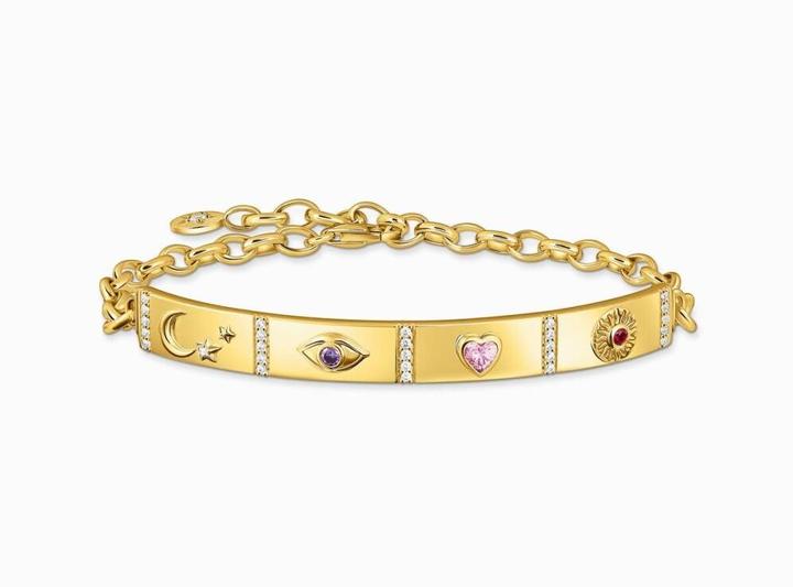 Immagine prodotto Thomas Sabo Bracciale con simboli cosmici e pietre colorate placcato oro (19 cm, Argento)
