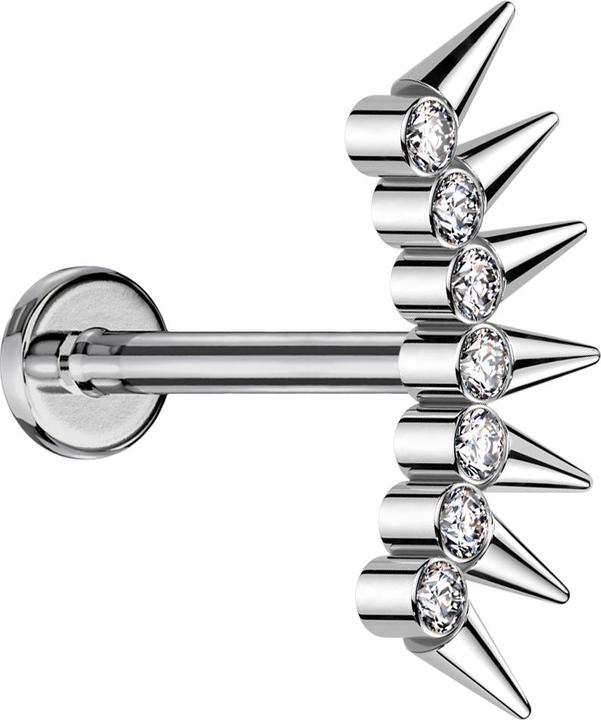 Star Piercing Micro Labret Innengewinde silber sieben Kristalle silber mit Cones (ohne Messing, Titan G23)