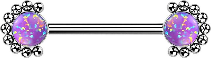 Actual product image Star Piercing Threadless Barbell silver front ball half flower opal violet (Titanium G23, without brass)
