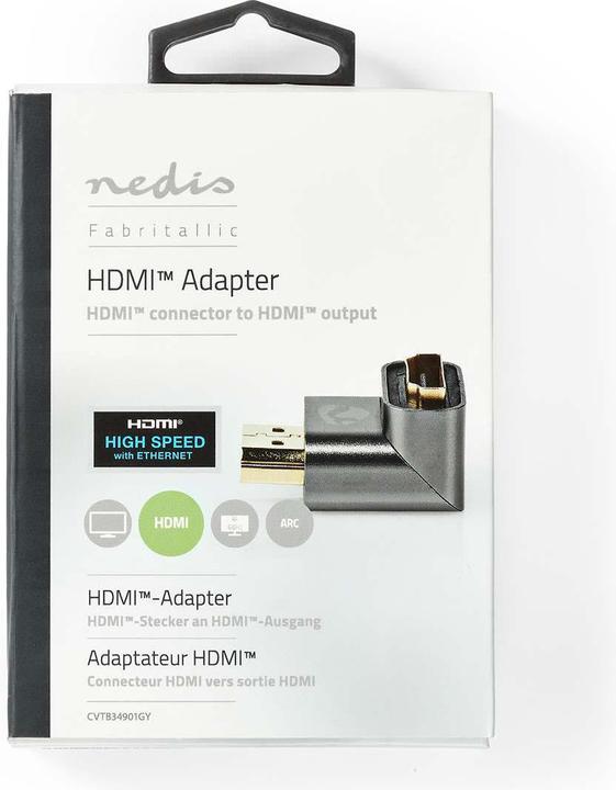 Actual product image Nedis HDMIT Adaptor HDMIT Connector / HDMIT Male HDMIT Female / HDMIT Output Gold Plated Angled 90° (HDMI, 3 cm)