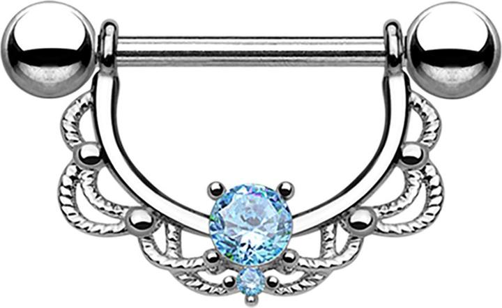 Star Piercing Barbell Halbkranz silber mit Kristall aqua (ohne Messing, Chirurgenstahl 316L)