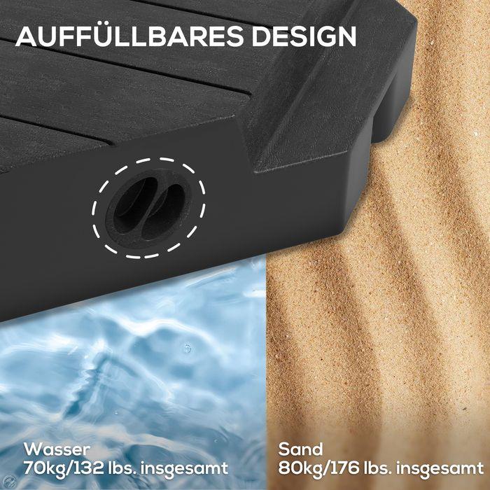 Produktbild Swisshandel24 Sonnenschirmständer 4-teilig Holzoptik, für Ampelschirm, befüllbar bis 20/15 kg HDPE Schwarz