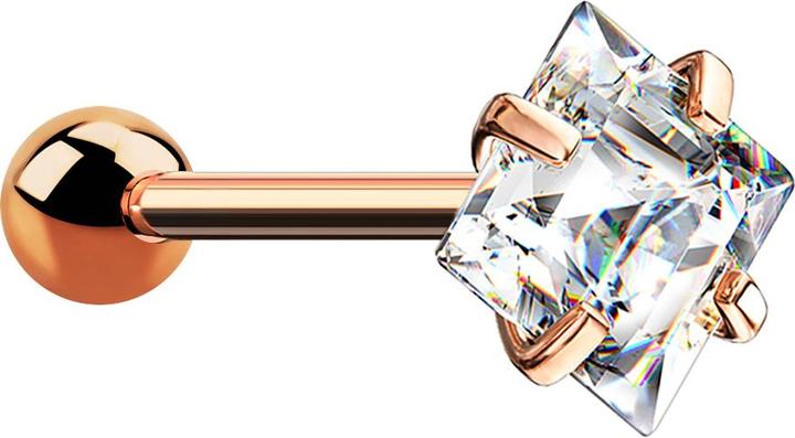 Star Piercing Micro Barbell rosegold mit Kugel und Viereckkristall (Chirurgenstahl 316L, ohne Messing)
