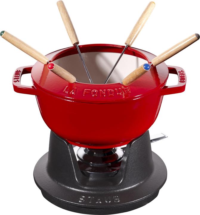 Staub Fondue Set kirschrot m. 2 Griffen, rund. 18 cm (Käsefondue, Fondue Bourguignonne)
