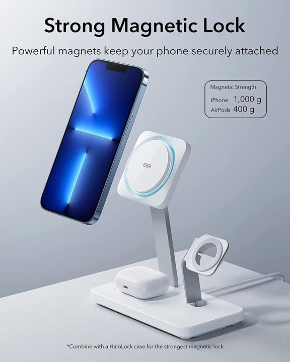 Produktbild ESR Kabelloses Ladegerät mit CryoBoost, 3in1 Magsafe, Weiss (15 W)
