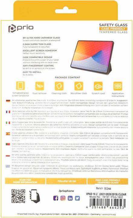 Produktbild prio Displayschutz aus gehärtetem Glas für iPad 10.2 (2021/2020/2019) klar (1 Stück, iPad 2020 (8. Gen), iPad 2021 (9. Gen))