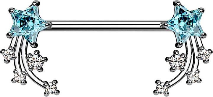 Star Piercing Barbell silber Sternschnuppe aqua (Chirurgenstahl 316L, Messing)
