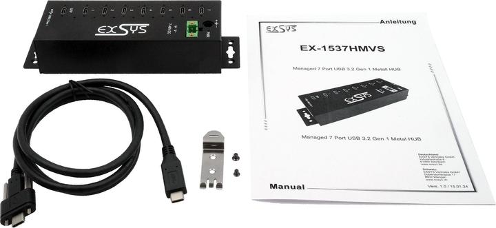 Actual product image Exsys Managed USB 3.2 Gen 1 Hub 7-Port (USB-C, 7 Ports)