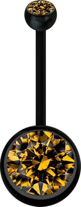 Star Piercing Banane Schwangerschaft schwarz mit zwei Kugeln Kristall gross topaz (Bioflex, ohne Messing)