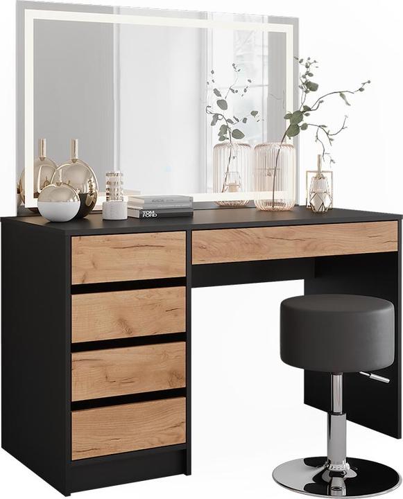 Actual product image Vicco Dressing table Sherry, Anthracite/golden oak, 120 x 75 cm with LED mirror and stool (120 x 75 x 55 cm)