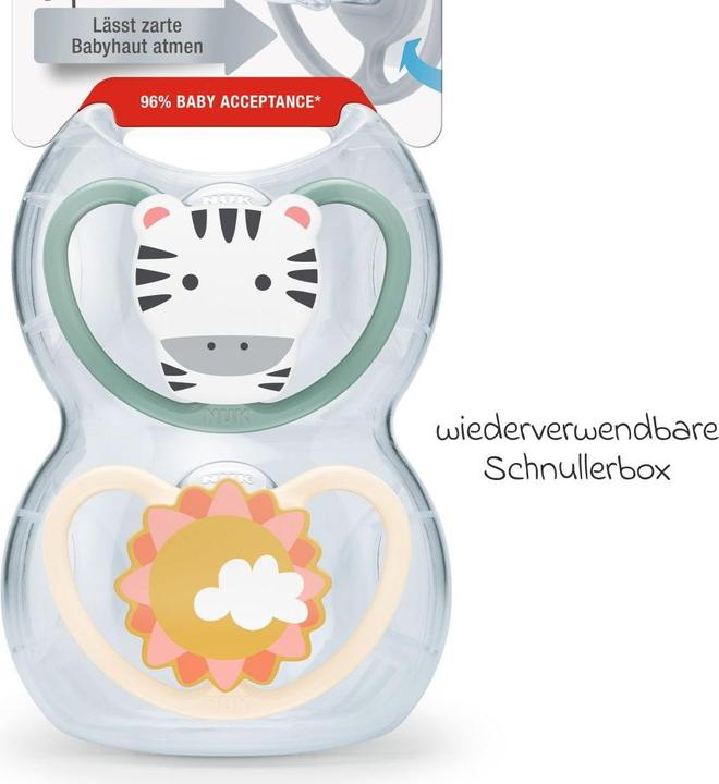 Produktbild NUK Schnuller Schnuller 2er Pack Space - Silikon 6-18 M - Zebra Sonne (2 x, 6 - 18 Monate)