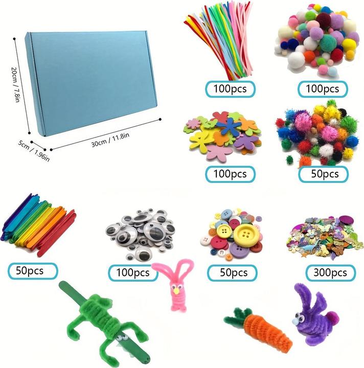 Produktbild Activity Board DIY Craft Kit, Including Pipe Cleaners, Pom-Poms, Eyes, Feathers, Paper, Scissors, Popsicle Sticks