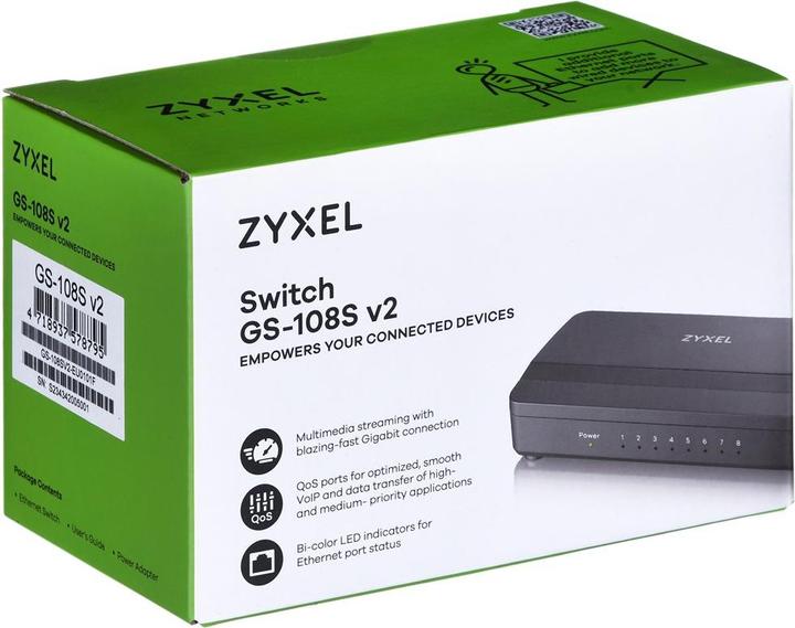 Image du produit Zyxel GS-108SV2 Commutateur multimédia Gigabit Ethernet de bureau à 8 ports (8 Ports)