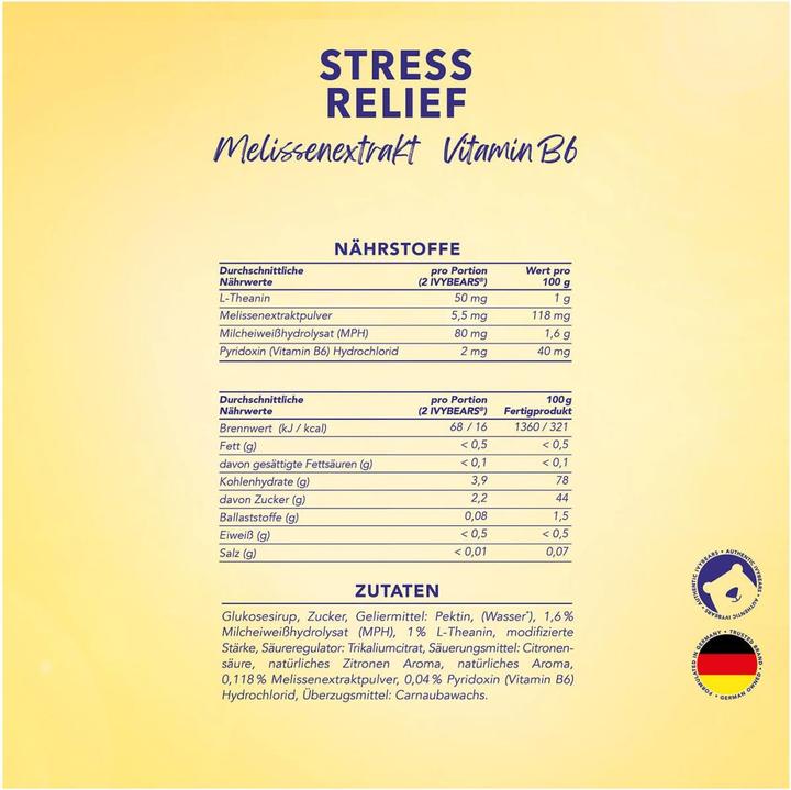 Nutritional values and ingredients IVYBears Stress Relief (60 Piece, Gummies, 150 g)