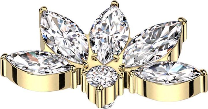 Star Piercing Dermal Anchor halbe Lotusblume vergoldet Kristalle silber (Titan G23)